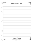 Heirs Contact List Planner