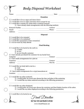 Body Disposal Worksheet Planner Final Directive