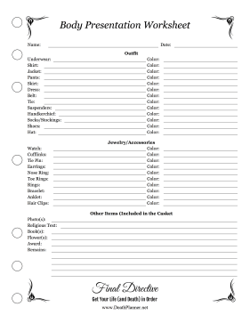 Body Presentation Worksheet Planner Final Directive