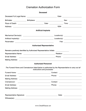 Cremation Authorization Form Final Directive