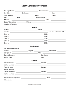 Death Certificate Information Final Directive