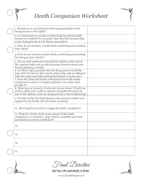 Death Doula Or Companion Worksheet Final Directive