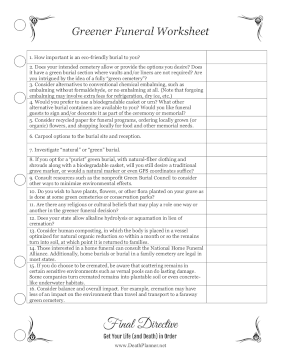 Eco Friendly Green Funeral Worksheet Final Directive