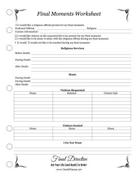 Final Moments Worksheet Planner Final Directive