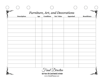 Furniture And Art Worksheet Final Directive