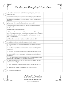 Headstone Shopping Worksheet Final Directive