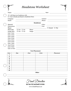 Headstone Worksheet Planner Final Directive