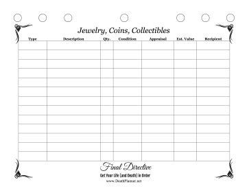 Jewelry And Collectibles Worksheet Final Directive