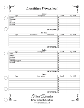 Liabilities Worksheet Planner Final Directive