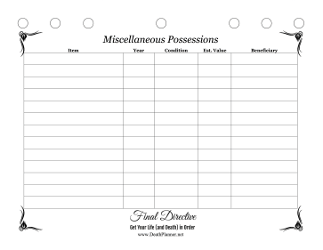 Miscellaneous Possessions Worksheet Final Directive