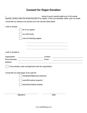 Organ Donation Consent Form Final Directive