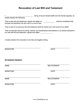 Revocation Of Last Will And Testament Final Directive