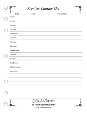 Services Contact List Planner Final Directive
