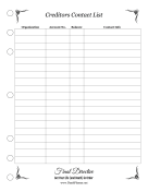 Creditors Contact List