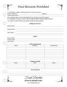 Final Moments Worksheet Planner